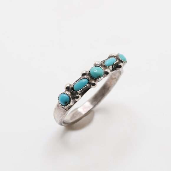 Sterling Silver Kingman Blue Turquoise Zuni Ring - Picture 5 of 7
